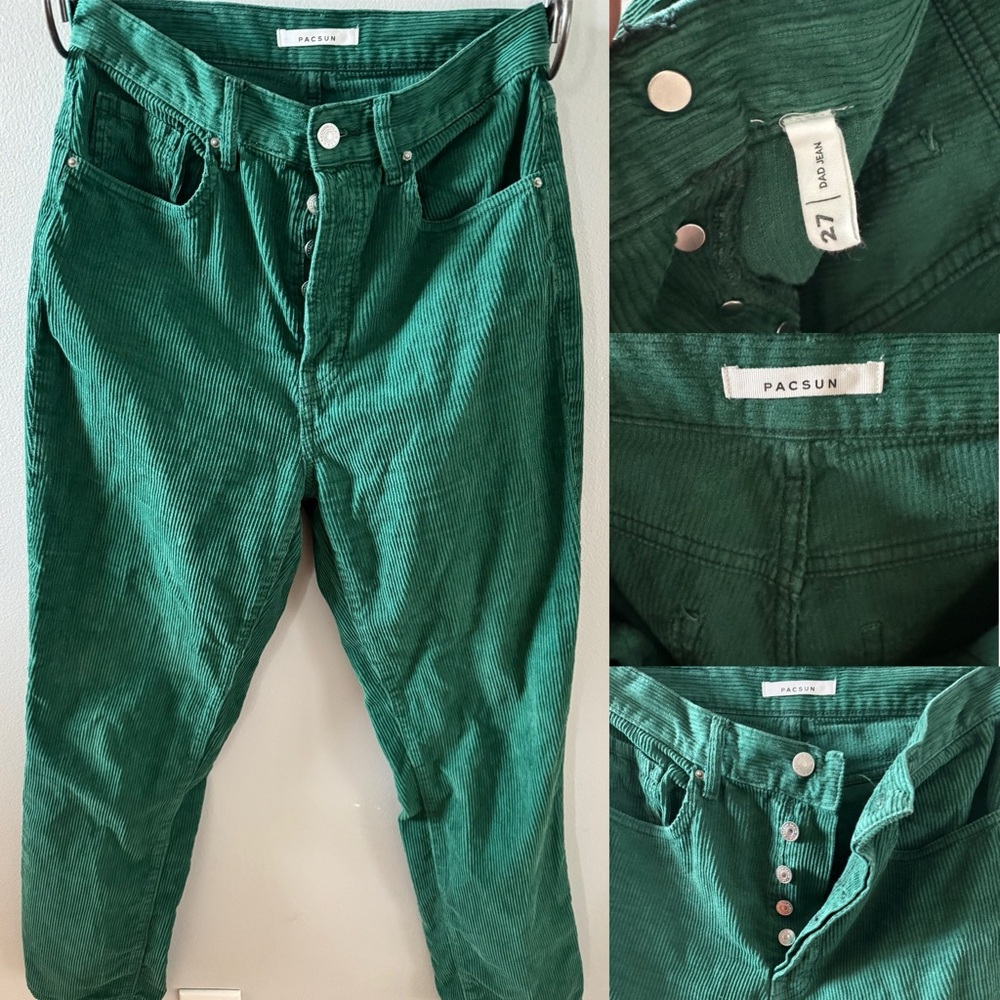 Size 27 PAC SUN green corduroy dad Jean, button up fly - Picture 1 of 1